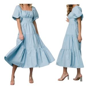 BALTIC BORN CINDY BLUE PUFF SLEEVE MAXI DRESS SIZE Medium NWT